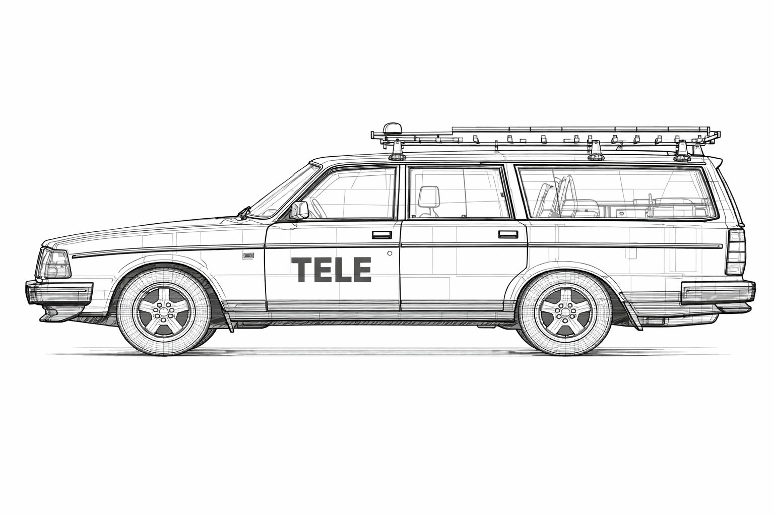 Volvo 245 GL Televerket side profile technical drawing