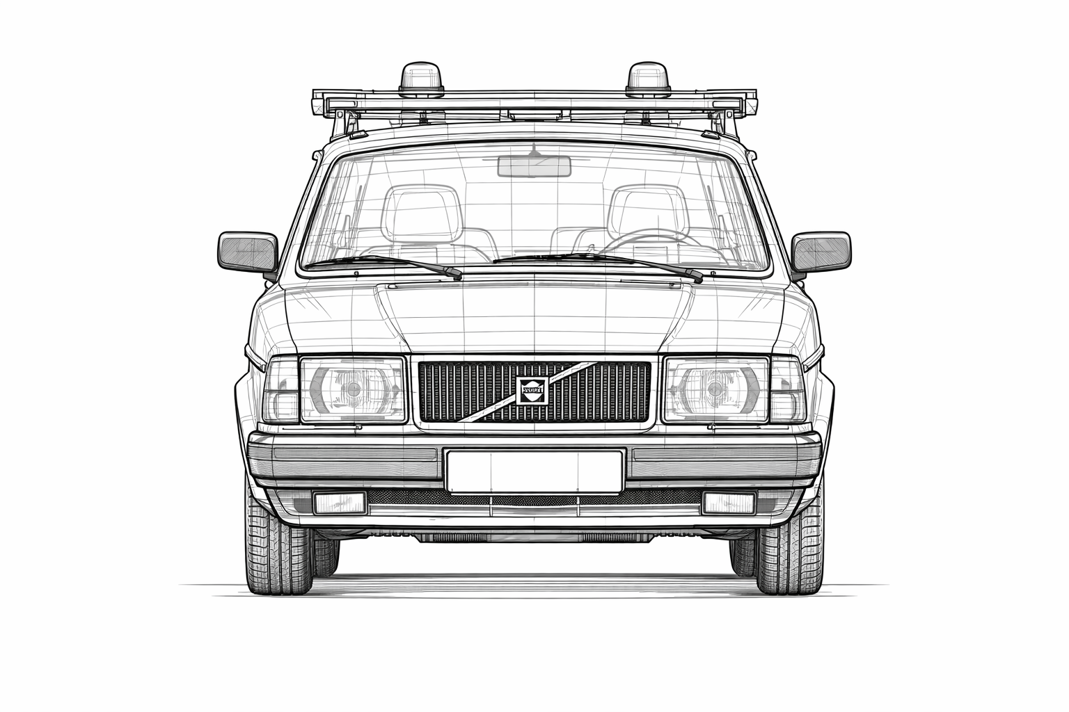 Volvo 245 GL Televerket front view technical drawing